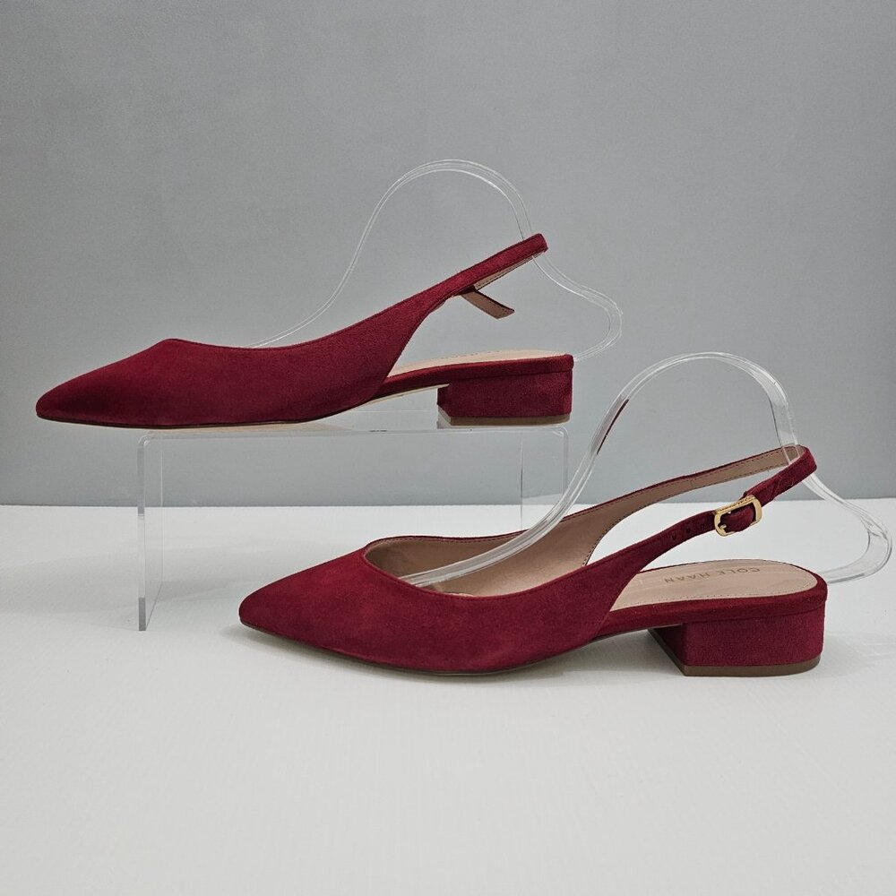 Cole Haan Mazie Slingback Flat Womens 9.5 Rio Red Suede Pointed Toe Low Heel NEW - Picture 2 of 13